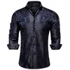 Luxury Blue Black Paisley Silk Shirts For Men Long Sleeve Wedding Party Prom Tuxedo Dress Shirt Casual Designer Clothing 240301