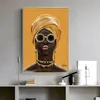 Femme noire avec des lunettes de soleil, peinture à l'huile sur le mur, décor moderne, toile, images d'art mural, Cuadros, femme africaine jaune, affiche 2328