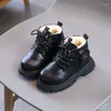 Boots Fashion Boys Lock Zip Lace-Up Leather Ankle Winter Warm Plush Girls Sneakers Baby Anti-slip Casual Shoes For Kids