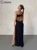 Śliczna damska solidna piersi Szyjka Maxi Sukienka długa Elegancka, swobodna moda na imprezę streetwear noś Lady Vestidos 240309