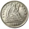 Monety amerykańskie 1891 P O SEated Liberty Quater Dollar Srebrny plated Craft Copy Monety Mosiężne ozdoby domowe Dekoracja Akcesoria 254a