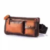 Sacos de cintura Real Oil Wax Couro Homens Moda Viagem Fanny Pack Cinto Peito Sling Bag Design 7 "Telefone Cigarro Caso Bolsa Masculino 811-29