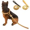 En acier inoxydable pour animaux de compagnie chaîne en or laisses de chien poignée en cuir laisse portable sangles de corde chiot chien chat formation collier de glissement fournitures 1321Z