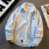 Mense Casual Shirts Japanese Retro Striped Long-Sleeved Handsome Loose High Street Shirt Jackets Män toppar Male Clothes Umuh