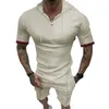 Trainingspakken voor heren Zomerwafel T-shirt met capuchon voor sport en casual shorts met korte mouwen Modieus ademend