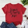 Damen T-Shirt JESUS LOVES ME Letter Print T-Shirt Damen Kurzärmeliges O-Ausschnitt Loses T-Shirt Sommer Damen T-Shirt Tops Camisetas jer L24312 L24312