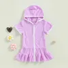 Girl Dresses 2-11Y Kids Girls Swimwear Cover Ups Baby Summer Dress Bathing Suit Coverup Short Sleeve Zip Up Beach For