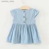 Vestidos de niña Vestidos para niños Niñas Casual Moda Camisa Vestido Lindo Denim Top Niños Bebés Niñas Falda de manga corta Verano Ropa para niños pequeños L240311