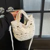 Плетеная сумка через плечо из хлопчатобумажной нити, новая универсальная женская сумка с полой травой для отдыха и пляжа Xiaoqing s 240312