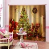 カーテンドレープリビングルームのためのカスタム3Dクリスマスツリーカーテンホーム装飾靴下デザインコルチナス325K