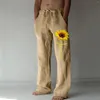 Pantaloni da uomo Casual Uomo Streetwear Piccola stampa in cotone e lino Stampato Tasca con lacci Pantalones Hombre di grandi dimensioni