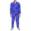 Men's Sleepwear Peacock Neck Gator Pajamas Male Retro Blue Feathers Warm Daily Autumn 2 Pieces Casual Oversize Design Pajama Sets