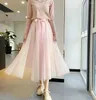 Skirts 2024 Women 7 Color Block Bow Tulle Ball Gown Skirt Elegant High Waist Fairy Mesh A-line For Spring Summer P274