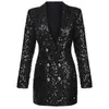 Formel Hiver Designer Blazer Manteau Femmes Double Lion Boutons Col Châle Paillettes Paillettes Longue Piste Veste Noire Blazers 240226