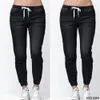 Casual jogger calças elásticas sexy magro lápis jeans para mulheres leggings jeans de cintura alta das mulheres denim calças com cordão 240309