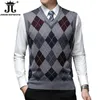 Woolen tröja varm höst och vinterman boutique mode diamantformad gitter casual business v hals väst 240312