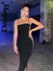 Casual Dresses Chicology 2024 Women Hollow Out Strap Black Bodycon Midi Dress Sexy Party Club Holiday Evening Summer Clothes Dropship