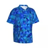Erkekler rahat gömlek mavi soyut geometri tatil gömlek parlak şekiller baskı hawaii erkekler moda bluzlar kısa kollu sokak kıyafeti üstleri