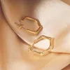 Stainless Steel 18k Gold Hexagon Bamboo Hoop Earrings Geometric Stud Ear rings Hoop for Women Girls Fashion Jewelry