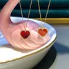 AU750 Rose Gold Little Red Heart 18K Gold Love Collar Chain Peach Heart Color Gold Heart Red Agate Pendant Set Chain Factory