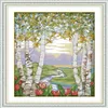 Berken in de zomer landschap decor schilderijen Handgemaakte Kruissteek Borduren Handwerken sets geteld print op canvas DMC 14CT 280O