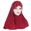 Scarves Womens Milk Silk Scarf Hat Fashion Solid Color Kerchief Bead Pearl Hijab Ladies Elegant Classic Head Headband Sleep Cap