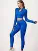 Ensembles actifs sans couture sport Yoga ensemble femmes à manches longues haut court taille haute Leggings évacuant la transpiration course Fitness costume