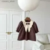 Mädchenkleider Koreanischer Stil Frühling Herbst Baby Mädchen Kleid Khaki/Kaffee Patchwork Umlegekragen Retro Prinzessin Kleider Säuglingskleidung E494Z L240311