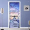 Nowoczesne 3D Blue Sky Sea View Drewno Bridge Drzwi naklejka na salon sypialnia Kreatywna Po ścianka wodoodporna tapeta 3D1245W