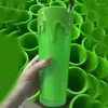 Tumblers 24oz Halloween Christmas Tumbler Double-Layer Plastic Water Cup Storkapacitet Green Straw Party Coffee Gifts