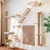Étagères d'escalade murales pour chat, hamac mural, poteau à gratter, étagères d'escalier en bois avec échelle en corde de sisal, arbre à chat mural 240227