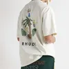 夏のrhude夏のクラウンココナッツツリー半袖メンズスモールファッションブランドルーズコットントップレディースTシャツ