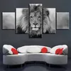 Zdjęcia płótna modułowa sztuka ścienna 5 sztuk zwierzęcy Lion malowanie salonu HD grabizor czarno -biały plakat dom Decorno Frame193y