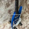 Em estoque J BACKLUND JBD 400 Tubarão em forma de metálico azul guitarra elétrica espelho Pickguard Mini Humbucker Pickups Wrap Arround Tailpiece Locking Tuners Chrome