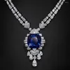 Hängen 2024 Luxury Sapphire Gemstone Pendant Necklace Charms 925 Silver Color Sweater Neckalce Choker Wedding Banket Fina smycken