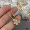 V Necklace V Gold Plated Mijin Full Diamond Clover Necklace CNC Precision Fashion Internet Red Necklace High Quality Jewelry