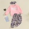 Ensembles de vêtements Mesalynch Enfant Filles Printemps Automne Vêtements Ensemble À Manches Longues Rose Col Rond Pull Pull Lettres Sweat-Shirt Élastique