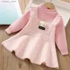 Girl's Dresses New Baby Dress 2023 Autumn/Winter Korean Edition Foreign Style Little Girl Sweet Bow Knitted Sweater Girl Casual Dress L240315