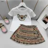 Märke prinsessan klänning Sommarflickor Tracksuits babykläder storlek 100-160 cm barn t-shirt och khaki pläd mönster kjol 24mar