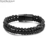 Brazalete Pulseras de piedra natural Pulseras trenzadas de cuero genuino Cierre magnético de acero inoxidable negro Brazalete de cuentas de ojo de tigre Joyería para hombres ldd240312