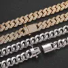 15mm Elastic Buckle Diamond Cuban Chain Zircon Necklace Trendy Hip-hop Mens Bracelet Personalized Accessory