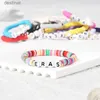 Beaded WG 1pc 12 Style Friendship Inspired Bracelets Set Colorful Polymer Clay English Letter Elastic Bracelet Jewelry For Family GiftL24213