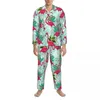 Nachtkleding voor heren Flamingo Design pyjamasets Abstract schilderkunst Warm mannelijk Lange mouw Esthetisch Vrije tijd 2-delig thuispak Groot formaat