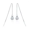 Dangle Earrings 925 Sterling Silver Full Crystal Ball Long Tassel Drop Rhinestone Sparkling Jewelry