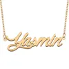 Collana con nome Yasmin Ciondolo con targhetta personalizzata per donne, ragazze, regalo di compleanno, bambini, migliori amiche, gioielli, acciaio inossidabile placcato oro 18k