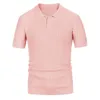 Men's Polos Summer Clothing Luxury Solid Knitted Short Sleeve Button-down Polo Shirts Vintage Casual Business Slim Tops Knitwear