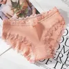 Damesslipje Vrouwelijk ondergoed Dames Meisjes Effen Kleur Geribbeld Katoenen Slips Mid Taille Naadloos Kant Patchwork Intieme Lingerie