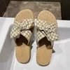 Slippers Geruite Strik Zomer Strand Slippers Vrouwen Sandalen Gladiator Vlas Platte Sandalias Mujer Thuis Slippers Comfy Outdoor Slides Schoenen