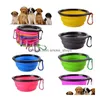 Dog Bowls Feeders Pet Folding Portable Food Container Sile Bowl Puppy Collapsible Feeding With Climbing Buckle Drop Delivery Home Dhows