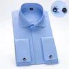 Windsor Kraag Franse Manchet Overhemd Mode Heren Lange Mouw Luxe Zakelijke Formele Shirts Overdekte Knop Manchetknoop Shirt 240312